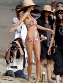 **EXCLUSIVE** Kendall Jenner hits the beach to model colorful bikinis for Agua Bendita Swim Boutique