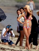 **EXCLUSIVE** Kendall Jenner hits the beach to model colorful bikinis for Agua Bendita Swim Boutique