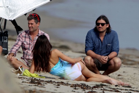 **EXCLUSIVE** Kendall Jenner hits the beach to model colorful bikinis for Agua Bendita Swim Boutique