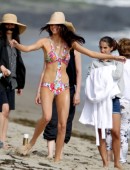 **EXCLUSIVE** Kendall Jenner hits the beach to model colorful bikinis for Agua Bendita Swim Boutique