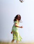 Eliza-Doolittle-Kicking-Ball-in-Green-Dress-in-London-1