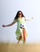 Eliza-Doolittle-Kicking-Ball-in-Green-Dress-in-London-3