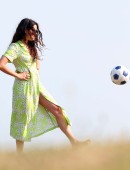 Eliza-Doolittle-Kicking-Ball-in-Green-Dress-in-London-4