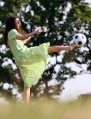 Eliza-Doolittle-Kicking-Ball-in-Green-Dress-in-London-7