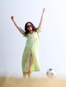 Eliza-Doolittle-Kicking-Ball-in-Green-Dress-in-London-8