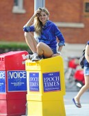 EXCLUSIVE: Jessica Hart wears denim shorts for a photoshoot in New York City