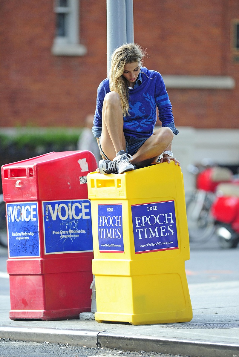 EXCLUSIVE: Jessica Hart wears denim shorts for a photoshoot in New York City