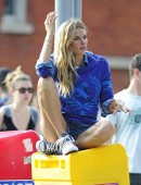 EXCLUSIVE: Jessica Hart wears denim shorts for a photoshoot in New York City