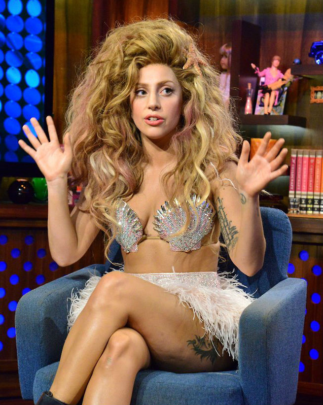 Lady-Gaga-in-Clamshell-Bikini-Top-and-Miniskirt-on-Bravo-Show-3