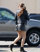 EXCLUSIVE: Kelly Brook shows off her legs in a black mini skirt as she walks around in LA
