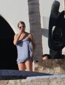 Jennifer Aniston is seen on holiday in Mexico with fiance Justin Theroux