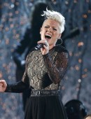 Pink performs  "Just Give Me A Reason" at the 56th annual Grammy Awards in Los Angeles