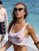 Laura Cremaschi in a wet white tshirt at the beach in Miami