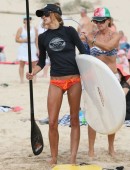 Sharni Vinson and family seen paddle boarding and having fun in water at Cronulla Beach in Sydney