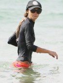 Sharni Vinson and family seen paddle boarding and having fun in water at Cronulla Beach in Sydney