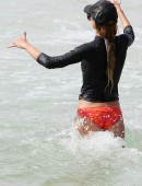 Sharni Vinson and family seen paddle boarding and having fun in water at Cronulla Beach in Sydney