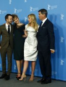 Cast members Paul, Poots, Collette and Brosnan pose during photocall to promote the movie "A Long Way Down" at Berlinale International Film Festival in Berlin