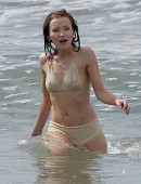 Emily Browning films a beach scene for "The Shangri-La Suite" in Los Angeles