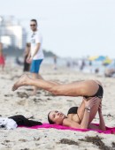 EXCLUSIVE: Italian celebrity Federica Torti does yoga in her bikini on the beach in Miami, Florida