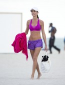 EXCLUSIVE: Italian celebrity Federica Torti does yoga in her bikini on the beach in Miami, Florida