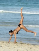 EXCLUSIVE: Italian celebrity Federica Torti does yoga in her bikini on the beach in Miami, Florida