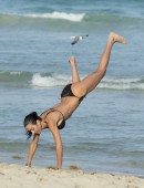 EXCLUSIVE: Italian celebrity Federica Torti does yoga in her bikini on the beach in Miami, Florida
