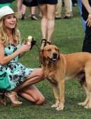 Kimberley Garner is seen enjoying the sunshine at Hurlingham Park in London