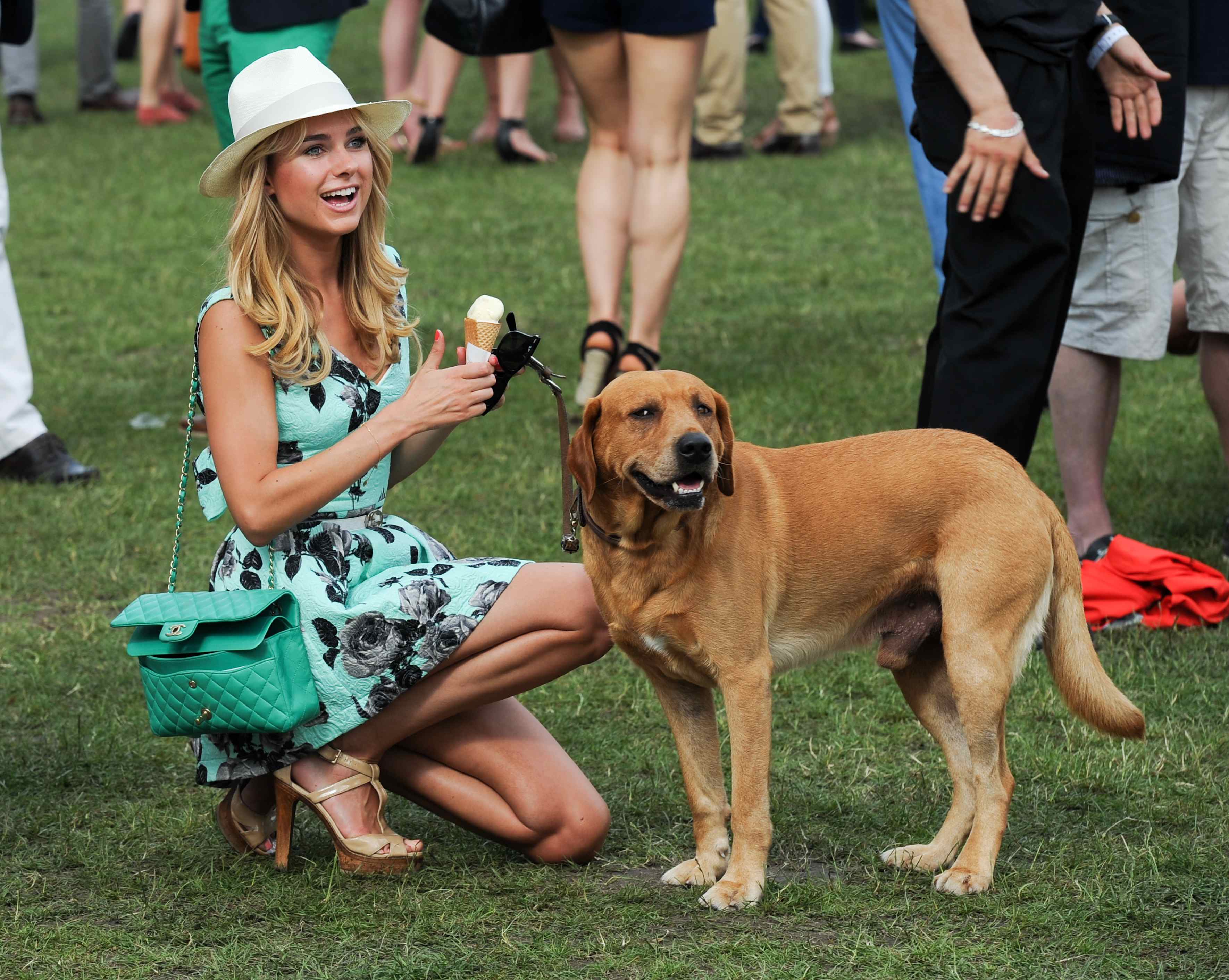 Kimberley Garner is seen enjoying the sunshine at Hurlingham Park in London