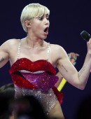 Miley Cyrus performing during her Bangerz tour in Madrid, Spain