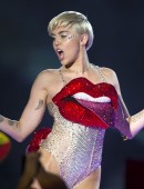 Miley Cyrus performing during her Bangerz tour in Madrid, Spain