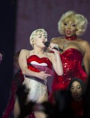 Miley Cyrus performing during her Bangerz tour in Madrid, Spain