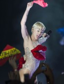 Miley Cyrus performing during her Bangerz tour in Madrid, Spain