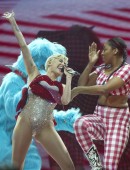 Miley Cyrus performing during her Bangerz tour in Madrid, Spain