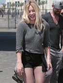 Hilary Duff drives a vintage Mercedes while filming for her music video 'All About You' in Downtown Los Angeles