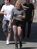 Hilary Duff drives a vintage Mercedes while filming for her music video 'All About You' in Downtown Los Angeles