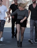 Hilary Duff drives a vintage Mercedes while filming for her music video 'All About You' in Downtown Los Angeles