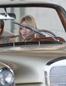 Hilary Duff drives a vintage Mercedes while filming for her music video 'All About You' in Downtown Los Angeles