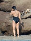 Demi-Lovato-Wearing-Black-Swimsuit-in-St