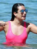 Lea-Michele-in-Pink-Swimsuit-1