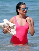Lea-Michele-in-Pink-Swimsuit-2