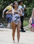 Eva Longoria in Swimsuit under a Fountain in Hawaii