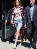 Gigi Hadid Leaving a Building, with an Escort, in New York City