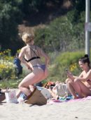 Ireland Baldwin in Black Thong G-string Bikini at a Beach in Malibu