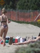 Ireland Baldwin in Black Thong G-string Bikini at a Beach in Malibu