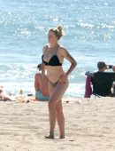 Ireland Baldwin in Black Thong G-string Bikini at a Beach in Malibu