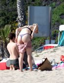 Ireland Baldwin in Black Thong G-string Bikini at a Beach in Malibu