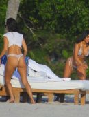 Kim Kardashian and Kourtney Kardashian in Bikini at the Beach in Mexico