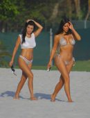 Kim Kardashian and Kourtney Kardashian in Bikini at the Beach in Mexico