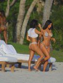 Kim Kardashian and Kourtney Kardashian in Bikini at the Beach in Mexico
