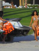 Kim Kardashian and Kourtney Kardashian in Bikini at the Beach in Mexico